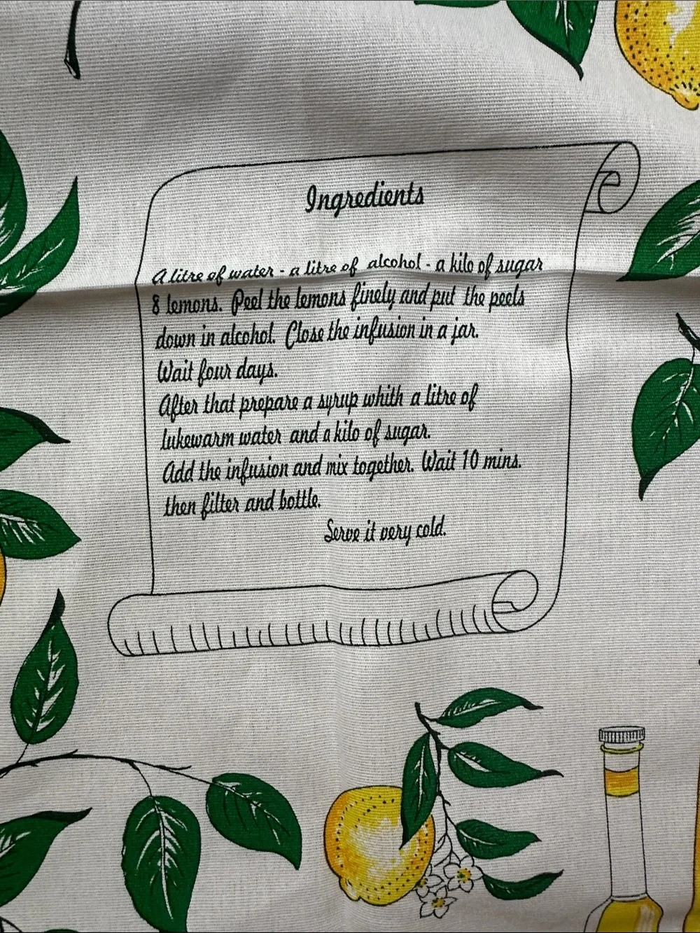 NWOT Lemon Tea Towel Italy Cotton LIMONCELLO MonveniR 22” X 34” Vintage Italian